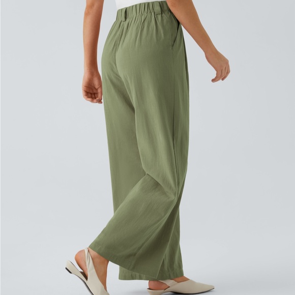 HALARA Olive Green Wide-Leg Linen Pants NWT - Picture 3 of 3